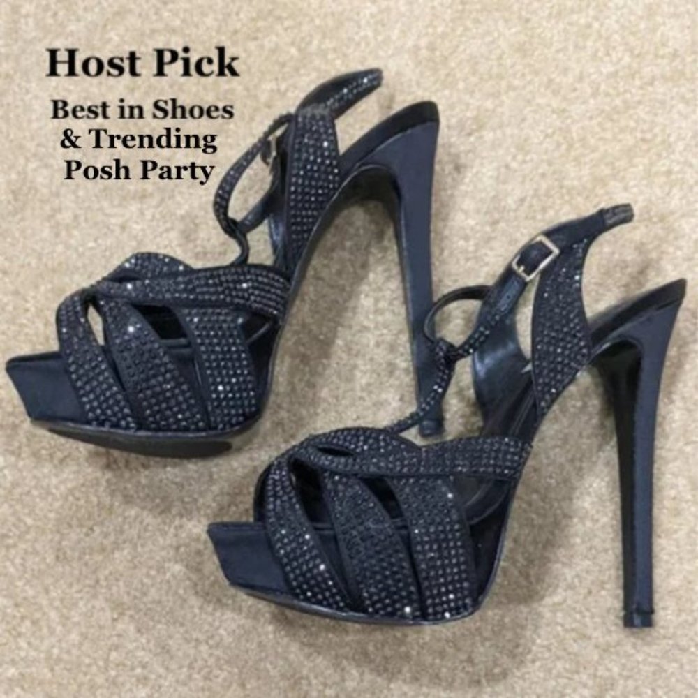 Steve Madden Rhinestone Black Platform Heels Gem